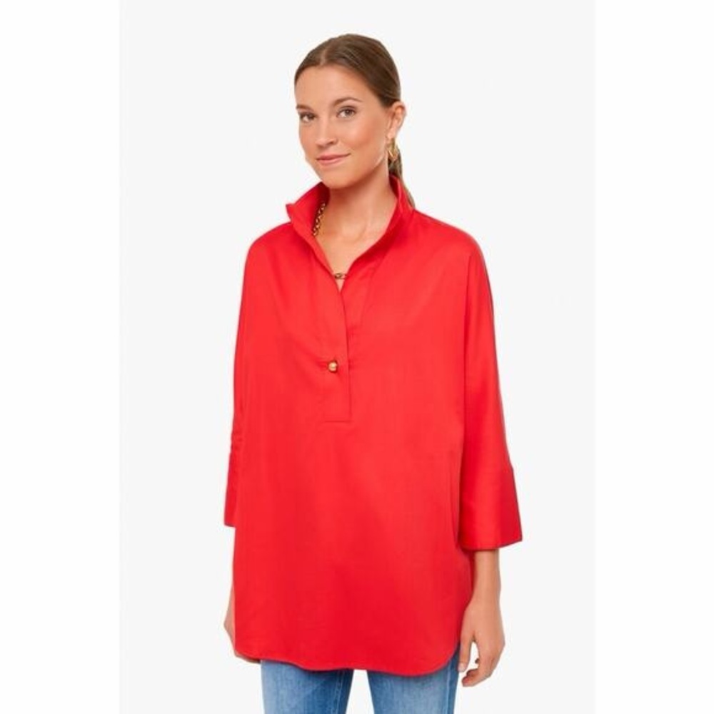 Tuckernuck Red Silk-Blend Popover Blouse